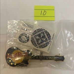 Hard Rock Cafe Cancun Guitar Pin and Stamp